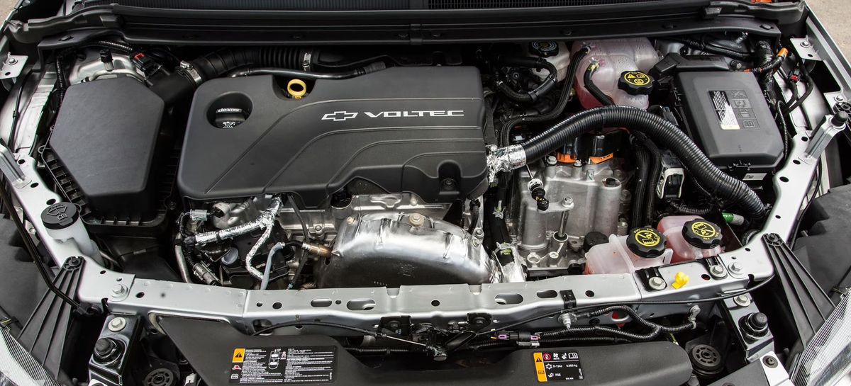 Chevrolet engine inside the car hood