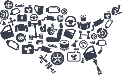 recycled OEM auto parts filling the US map