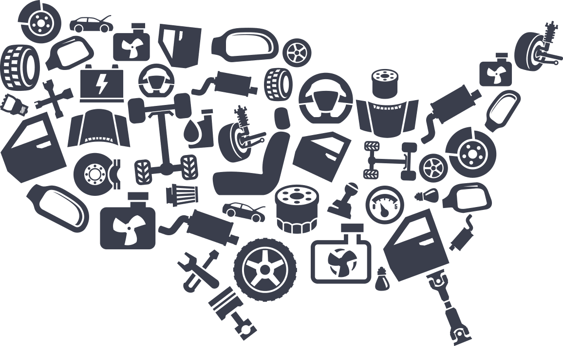 recycled OEM auto parts filling the US map